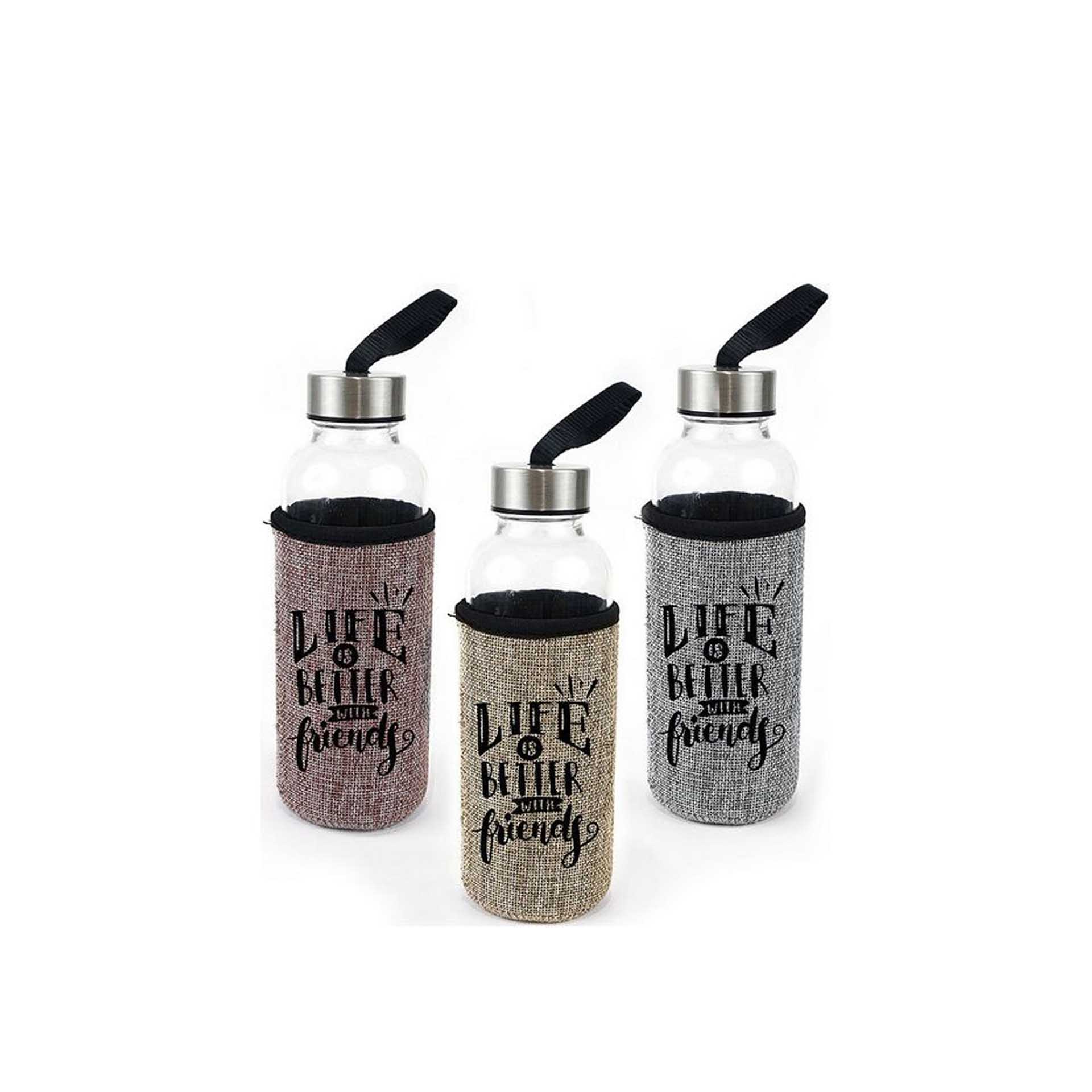 Garrafa Agua Vidro com Capa Protetora 400ML