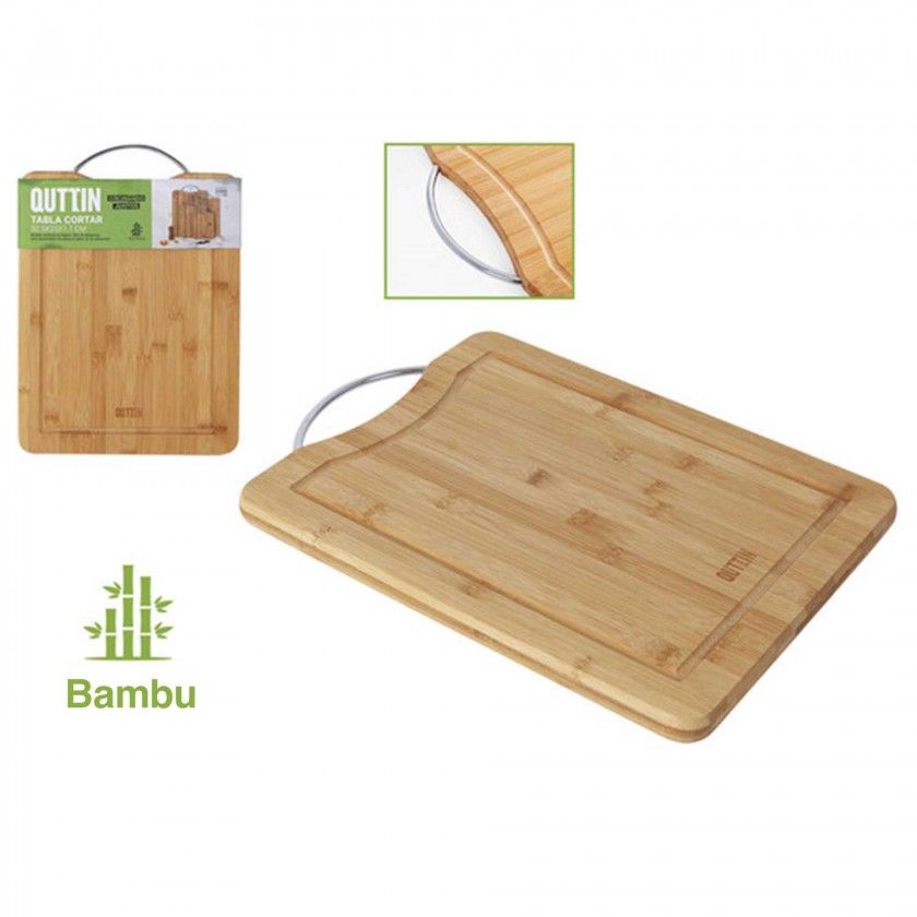 Tábua Cortar Bambu Asa Metal 27X20X1.5cm Tábua Cortar Bambu Asa Metal 27X20X1.5cm