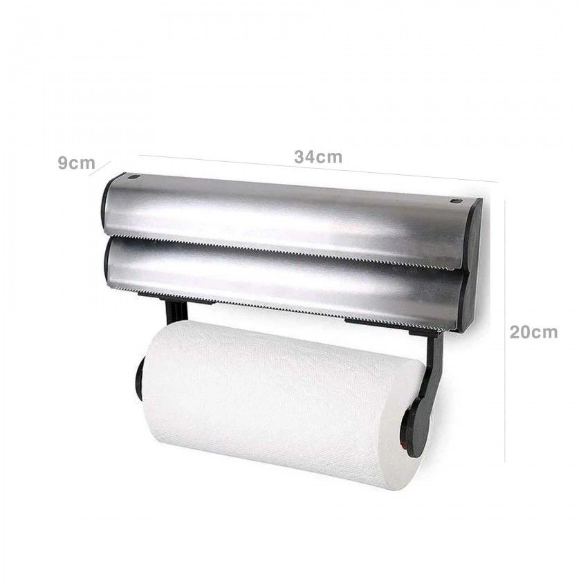 Dispensador Inox Triplo Filme / Alumnio / Papel 34X20X9cm