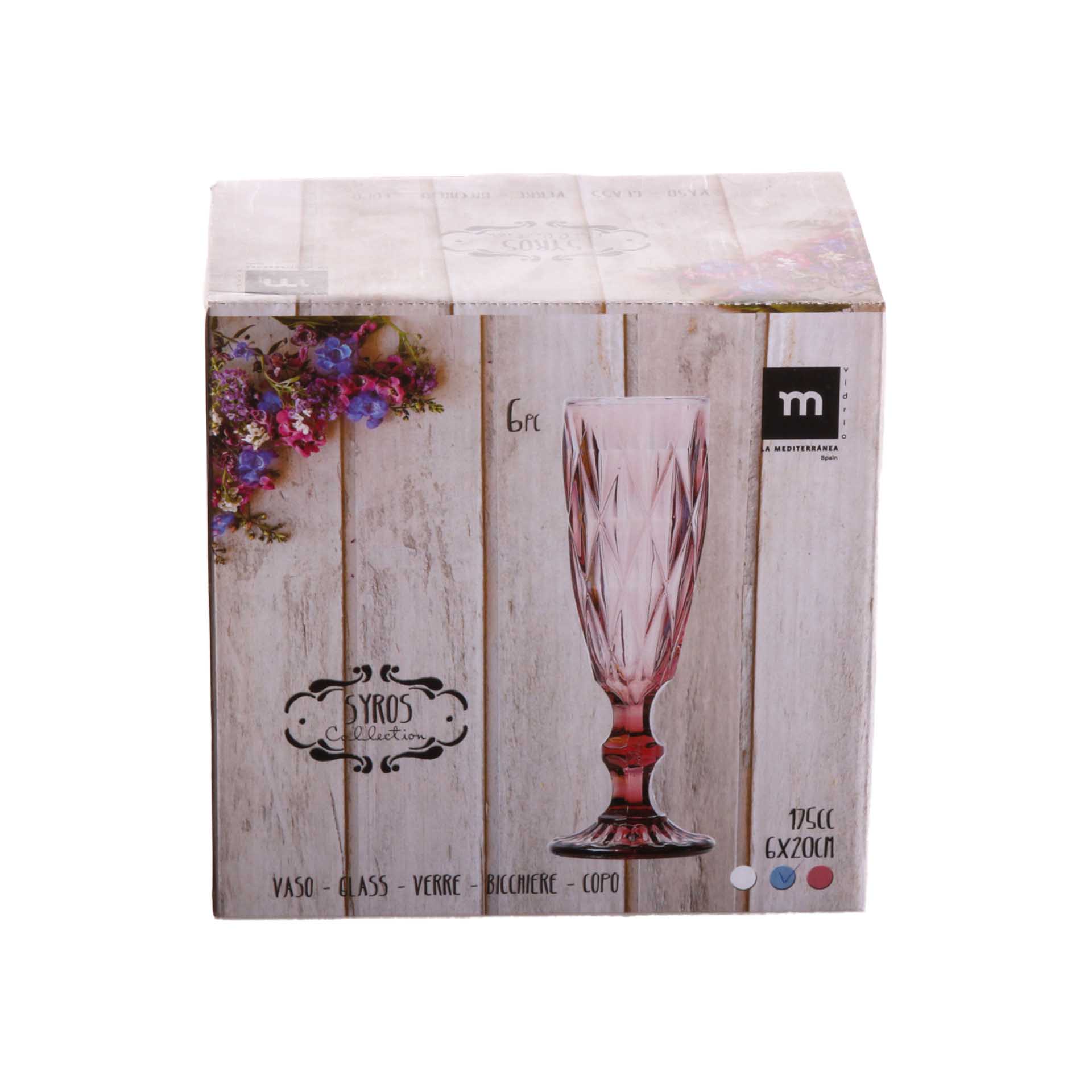 Copo Flute Syros Azul 17.5cl 6X20cm Pack 6