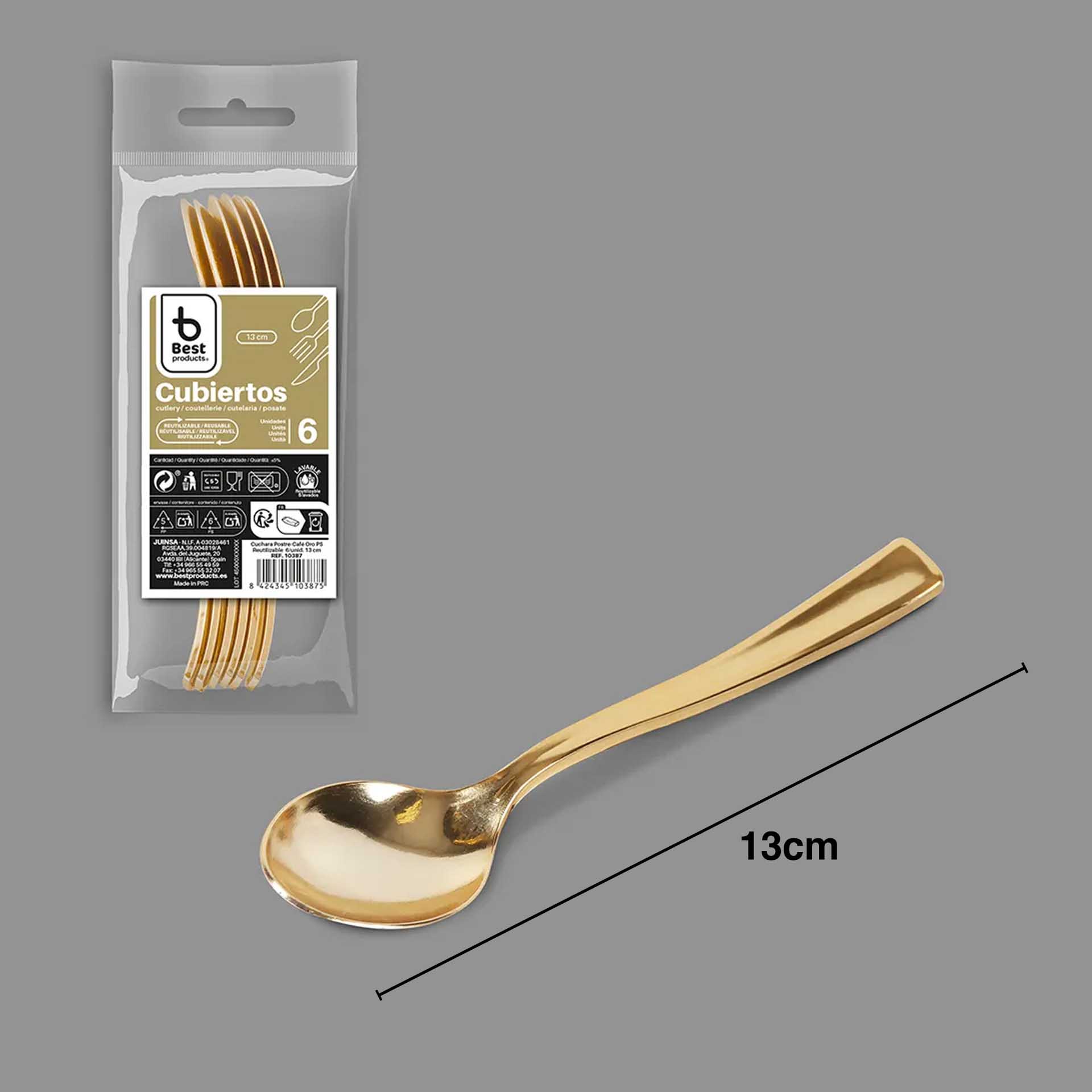 Colher Plástico Reutilizável Dourado 13cm Pack 6