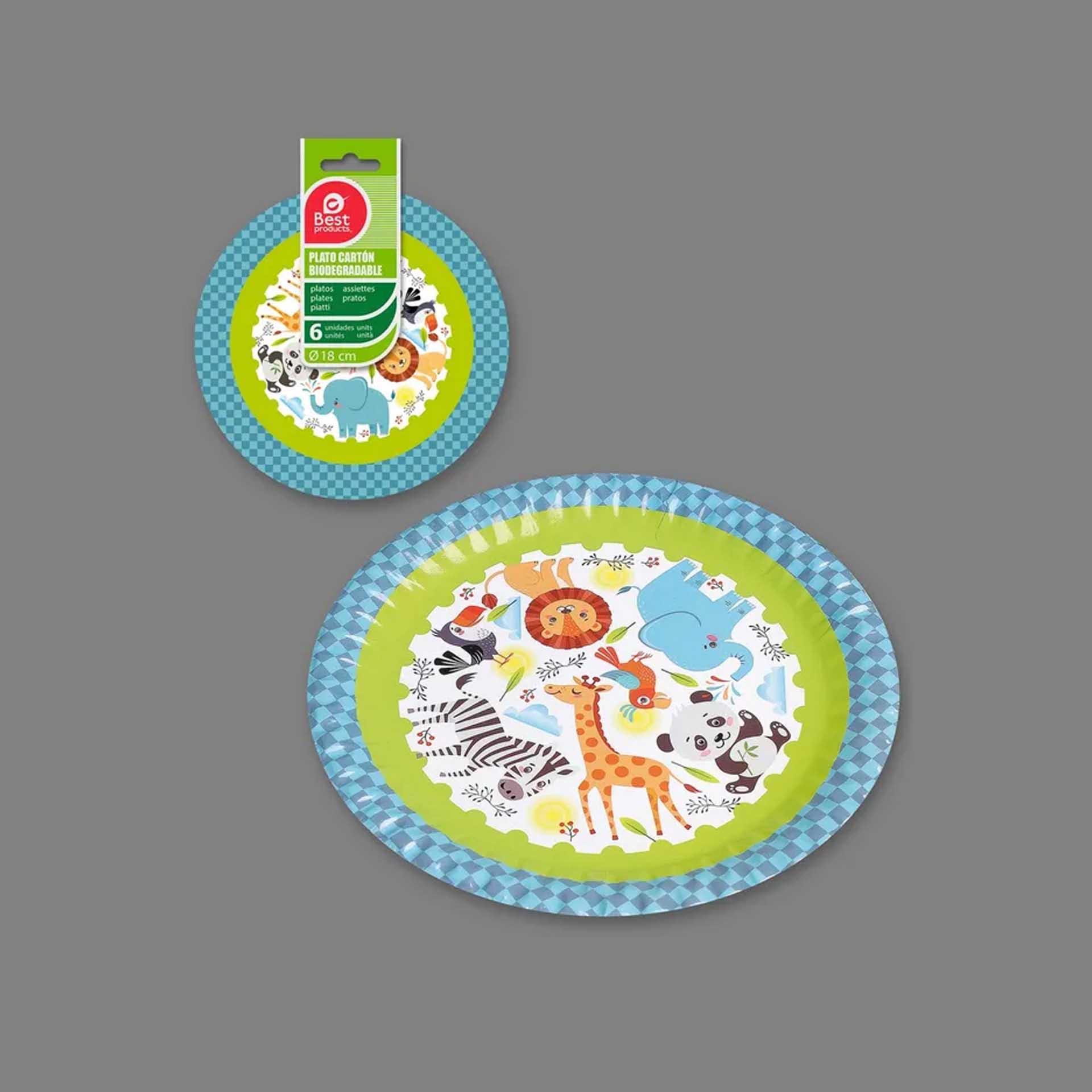Prato Cartão Animais 18cm Pack 6