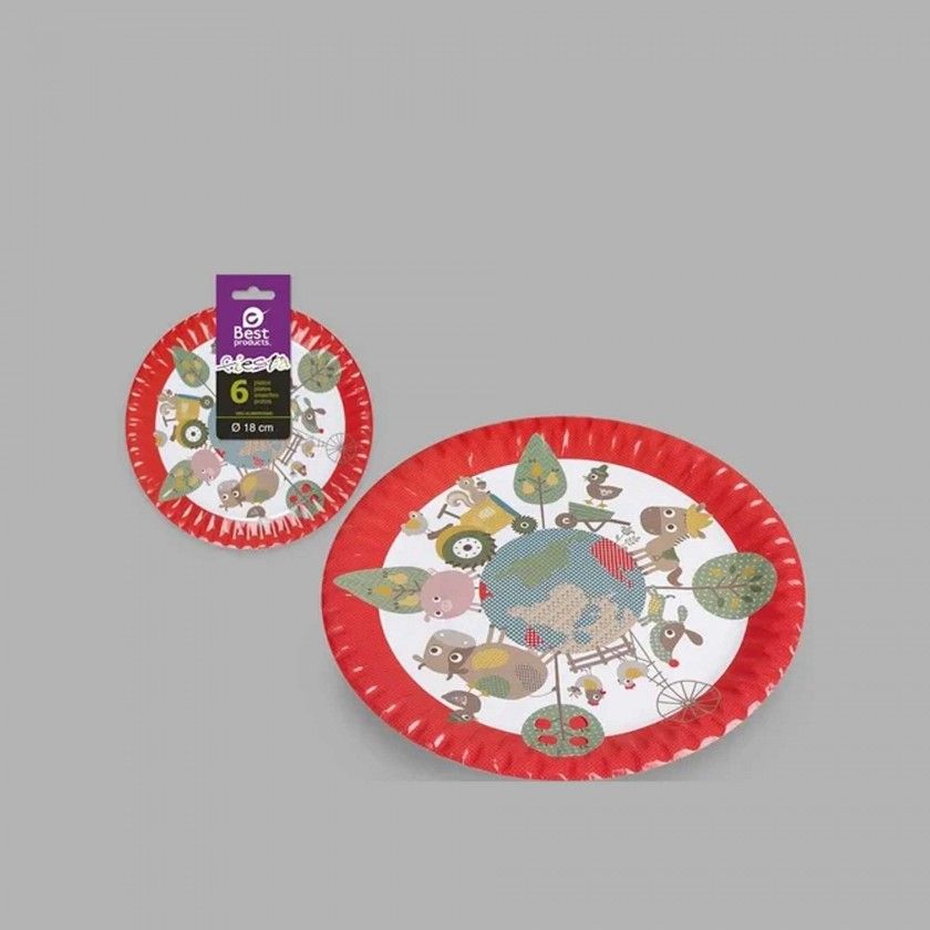 Prato Cartão Animais Quinta 18cm Pack 6 Prato Cartão Animais Quinta 18cm Pack 6