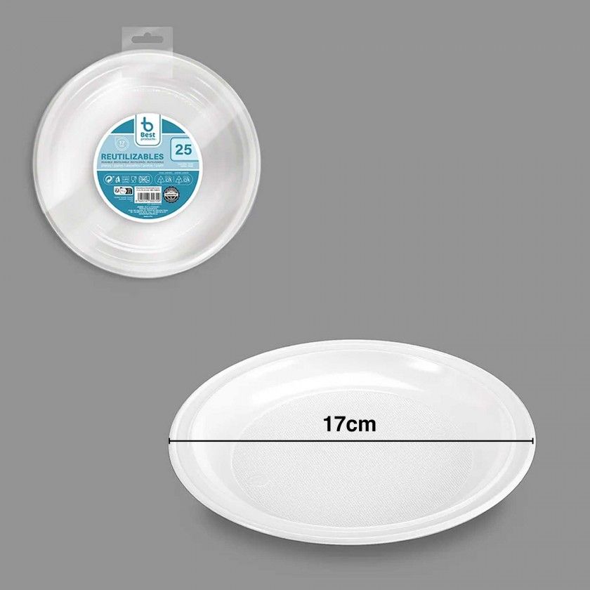 Prato Plástico Reutilizável Raso Branco 17cm Pack 25 Prato Plástico Reutilizável Raso Branco 17cm Pack 25