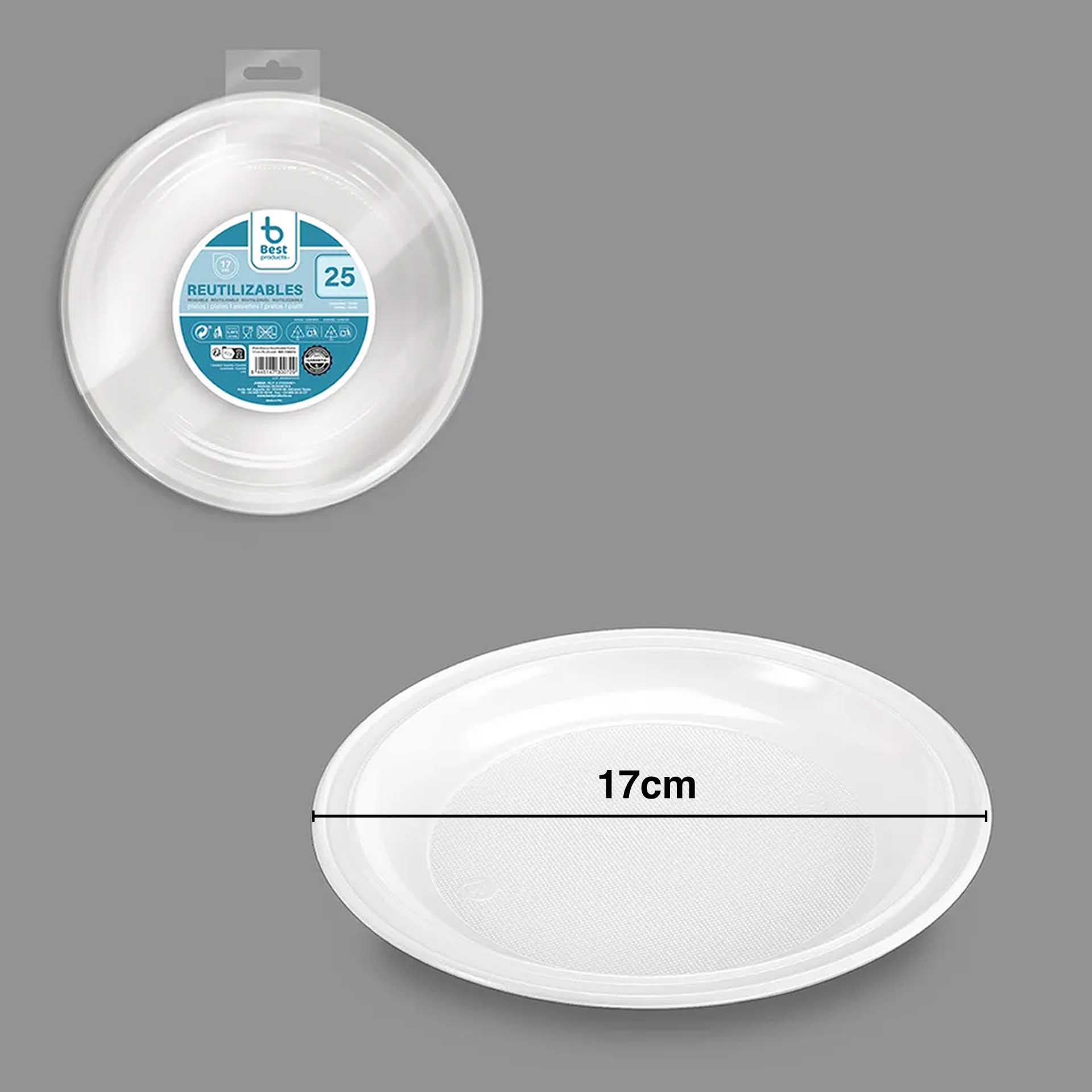 Prato Plástico Reutilizável Raso Branco 17cm Pack 25