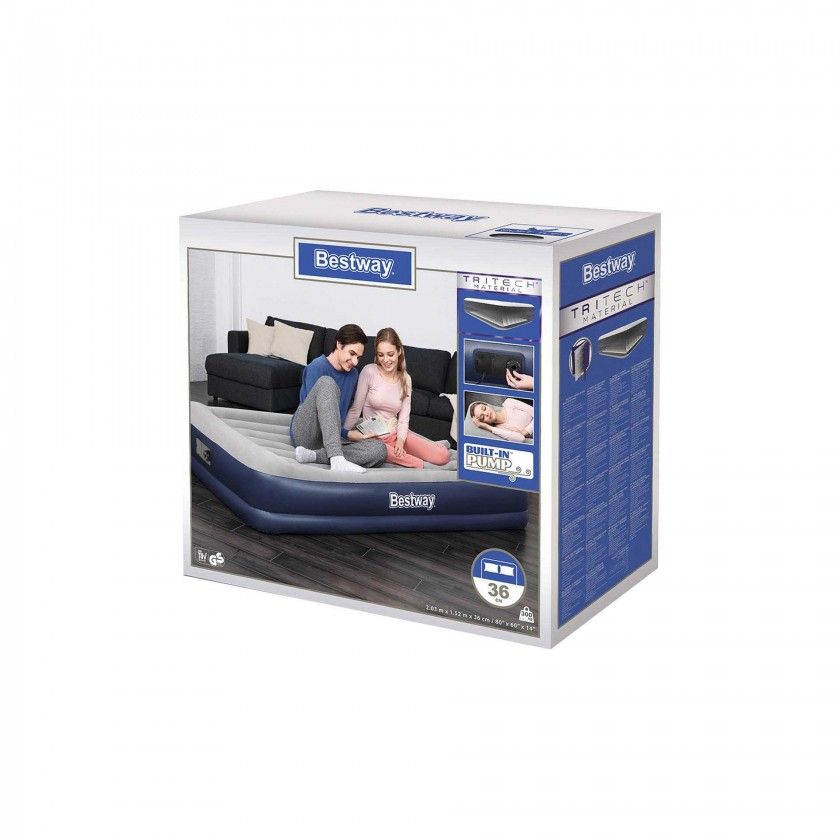 Colchão Insuflável Casal com Bomba 203X152X36CM Colchão Insuflável Casal com Bomba 203X152X36CM