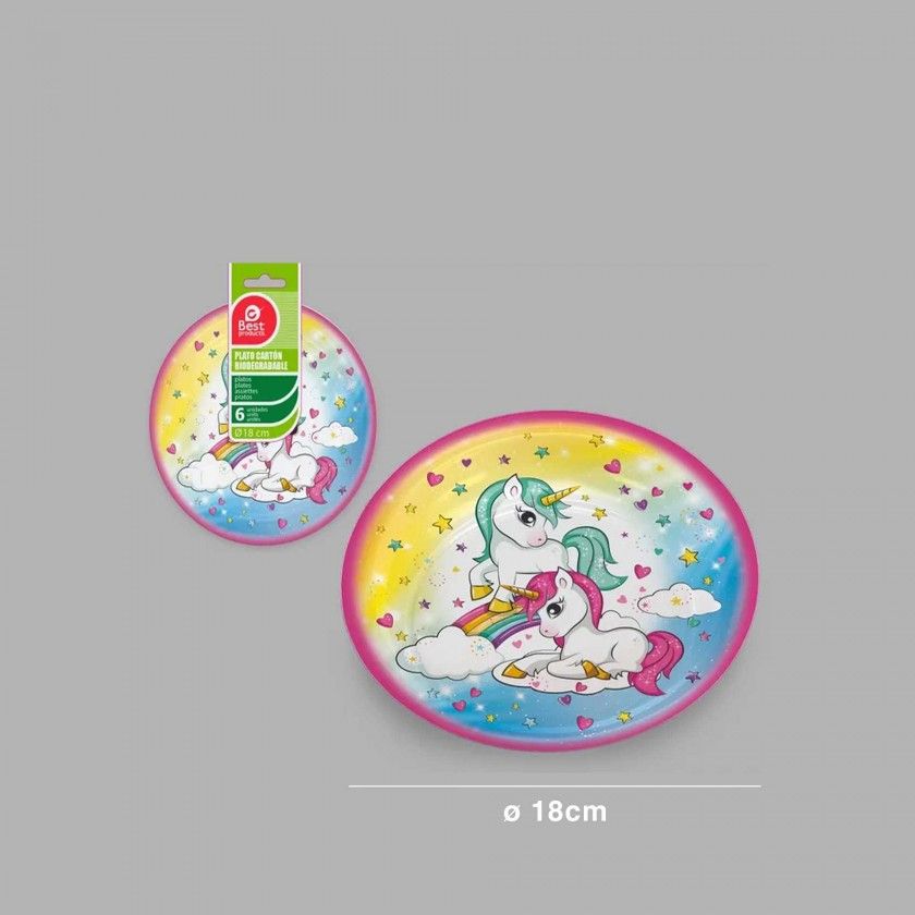Prato Cartão Unicórnio 18cm Pack 6 Prato Cartão Unicórnio 18cm Pack 6
