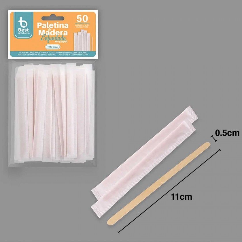Mexedor Caf Madeira Embalado Papel 11X0.5cm Pack 50