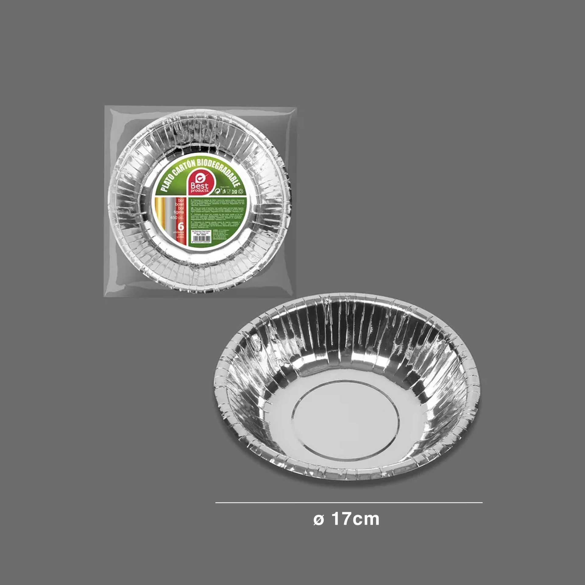 Prato Cartão Fundo Biodegradável Prateado 17CM Pack 12