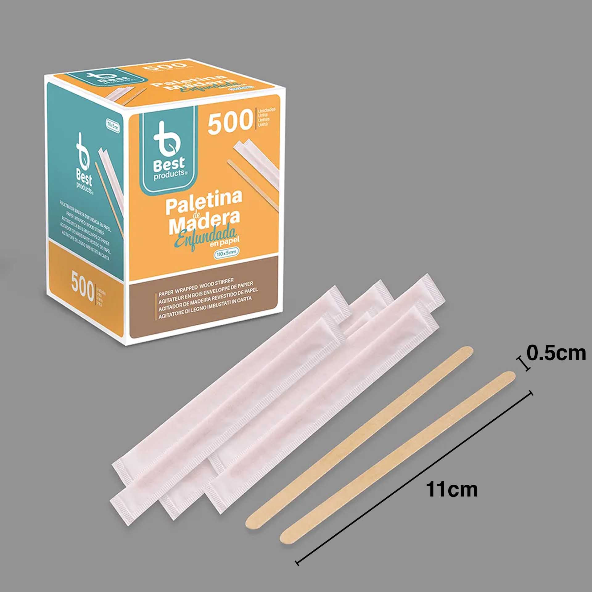 Mexedor Café Madeira Embalado Papel 11X0.5cm Pack 500