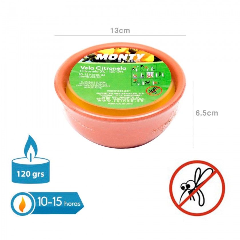 Vela Vaso Citronela 10-15H 120gr 13X6.5cm Vela Vaso Citronela 10-15H 120gr 13X6.5cm