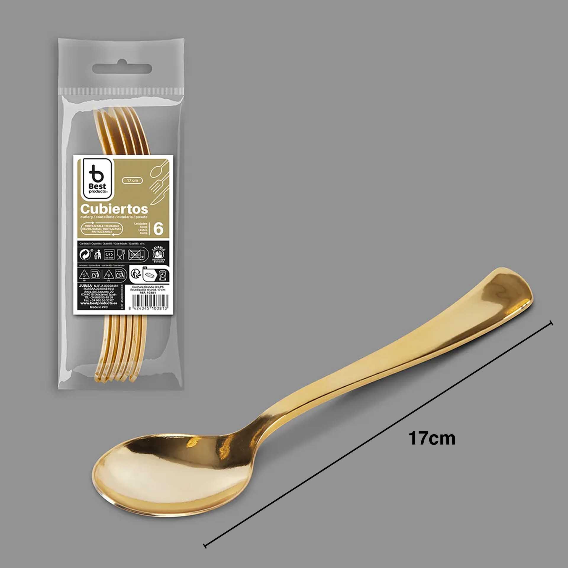 Colher Plástico Reutilizável Dourado 17cm Pack 6
