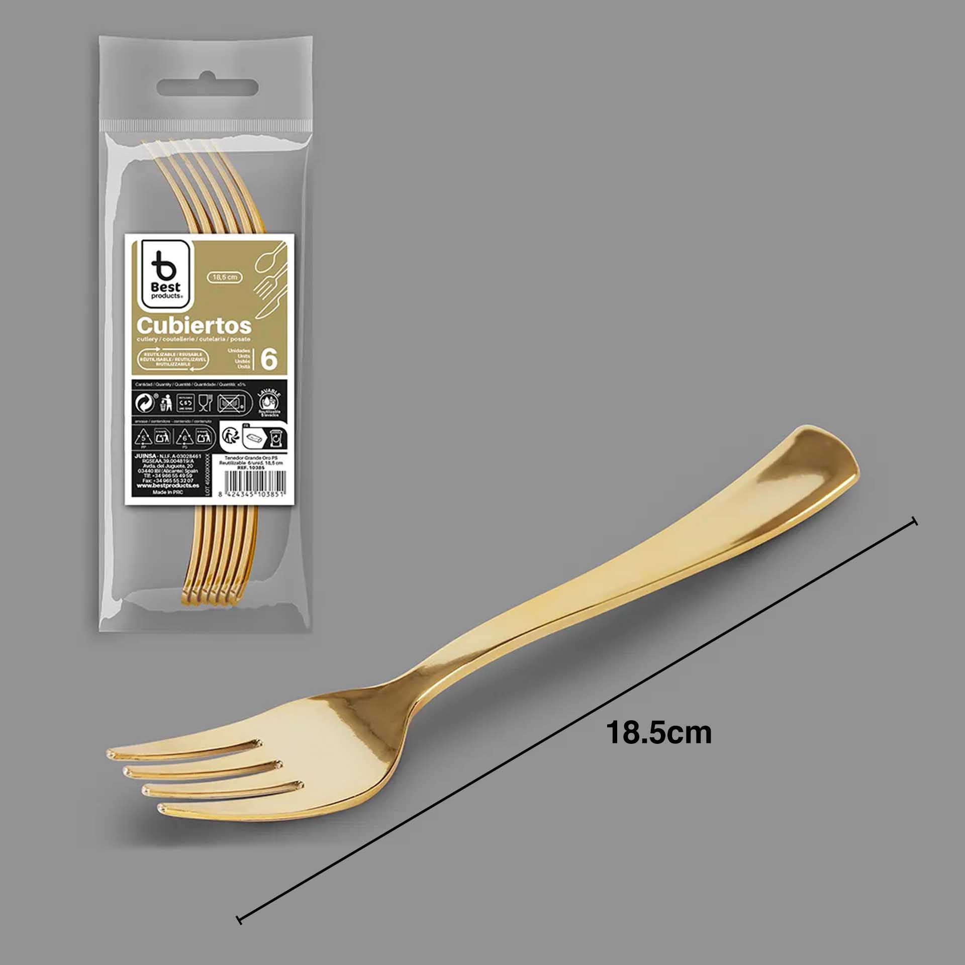 Garfo Plástico Reutilizável Dourado 18.5cm Pack 6