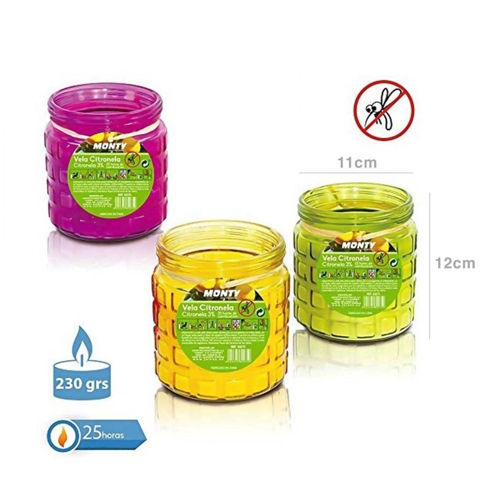 Vela Citronela Copo Cristal 25H 230gr 11X12cm