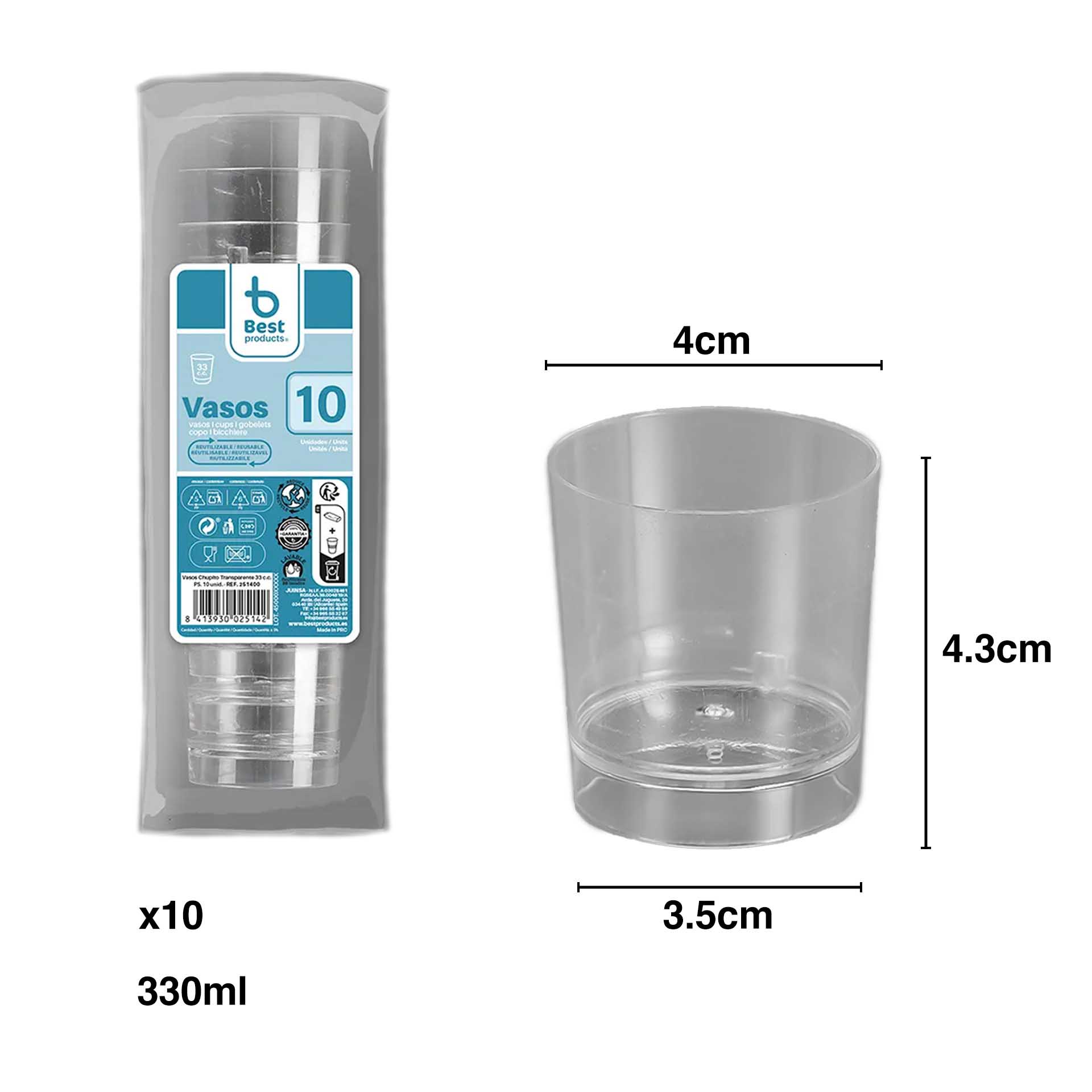 Copo Plástico Reutilizável Shot 330ml 4X3.5X4.3cm Pack 10