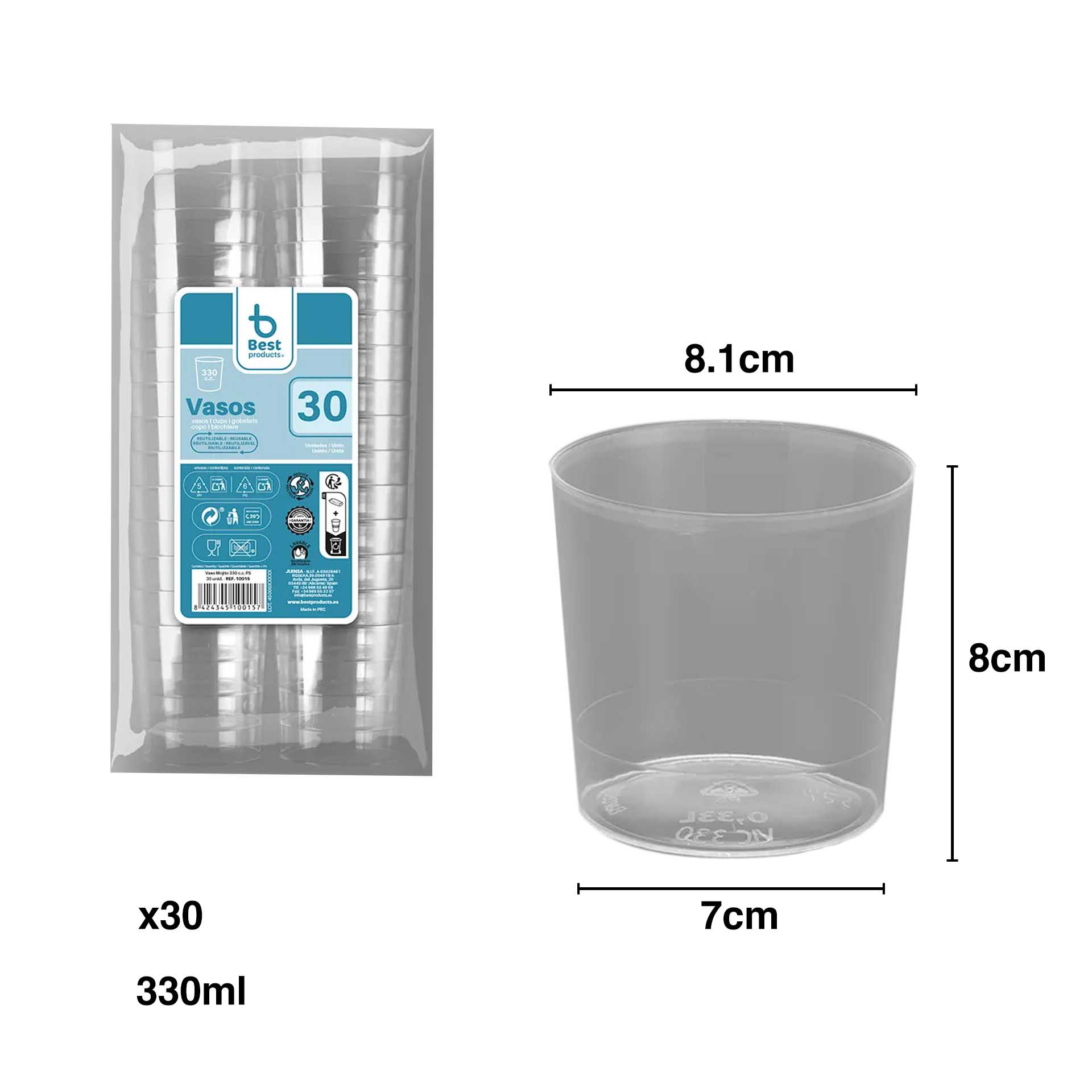 Copo Plástico Reutilizável Caipirinha 330ml 8.1X7X8cm Pack 30