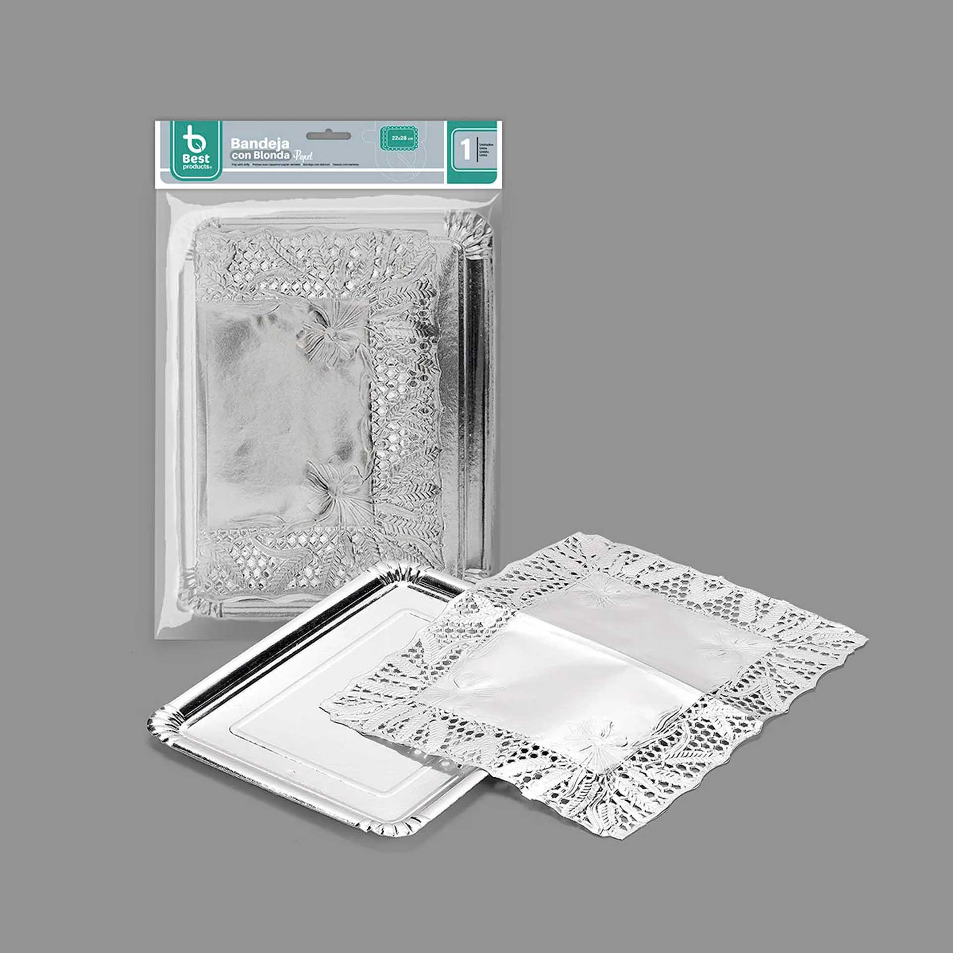Naperon Papel com Bandeja Retangular Prateado