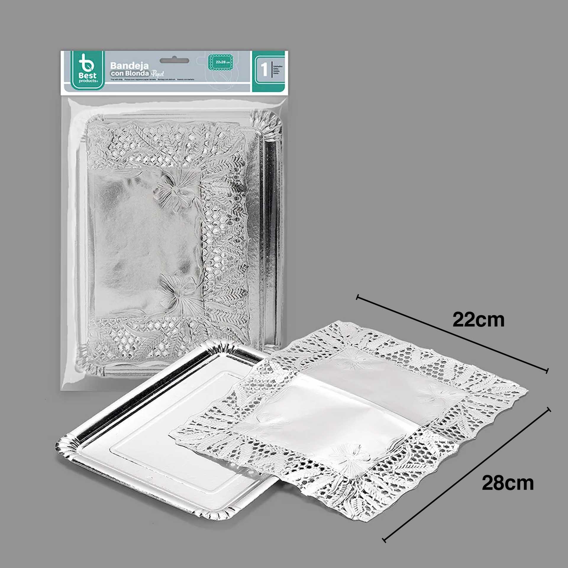 Naperon Papel com Bandeja Retangular Prateado