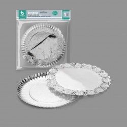 Naperon Papel com Bandeja Redondo Prateado