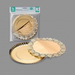 Naperon Papel com Bandeja Redondo Dourado