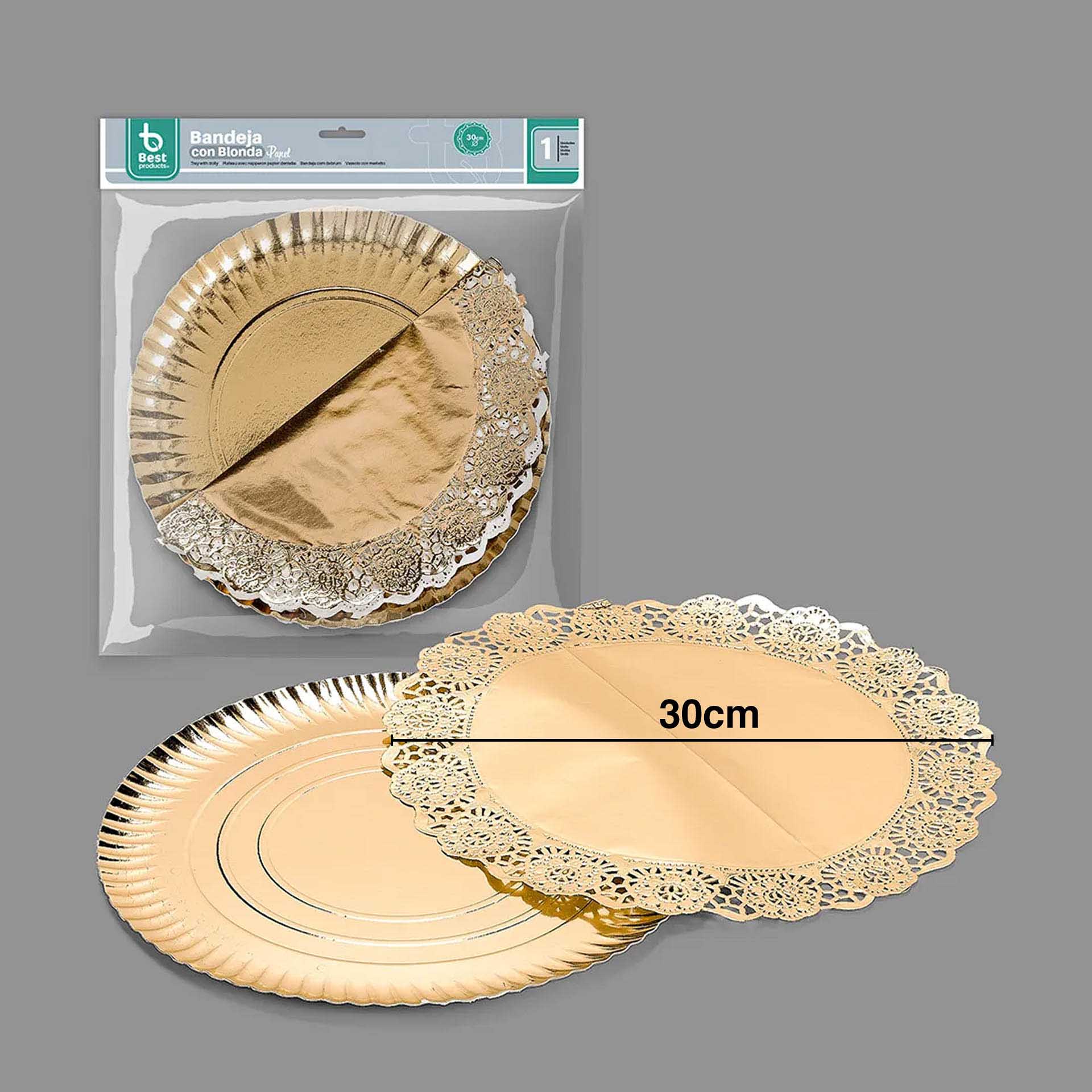 Naperon Papel com Bandeja Redondo Dourado