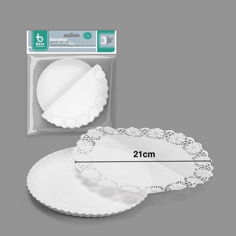 Naperon Papel com Bandeja Redondo Branco 21cm Pack 3 - Image product