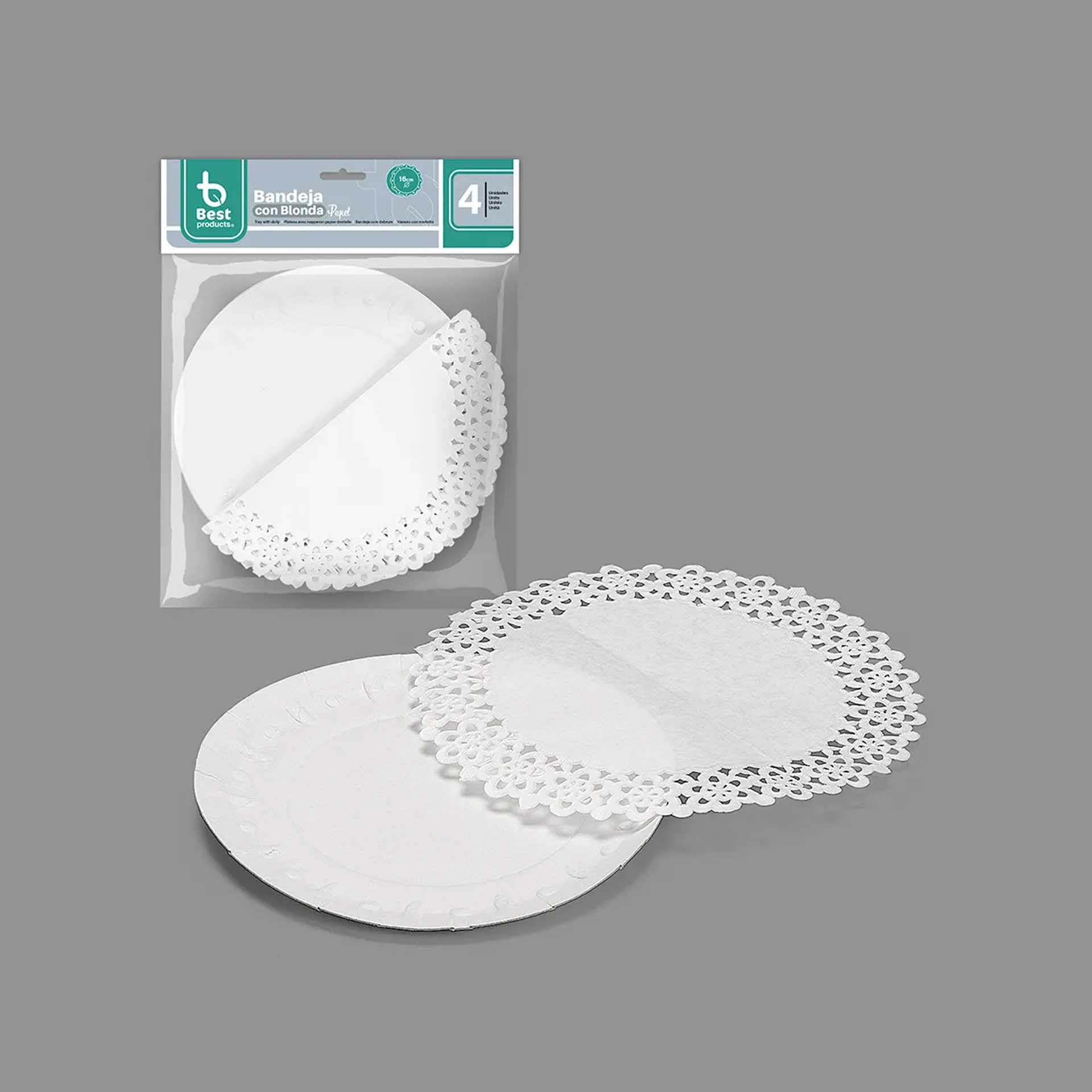 Naperon Papel com Bandeja Redondo Branco 16cm Pack 4