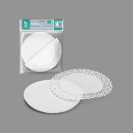 Naperon Papel com Bandeja Redondo Branco 16cm Pack 4 - Image product