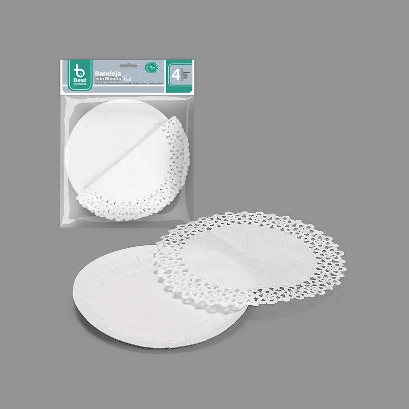 Naperon Papel com Bandeja Redondo Branco 16cm Pack 4 Naperon Papel com Bandeja Redondo Branco 16cm Pack 4