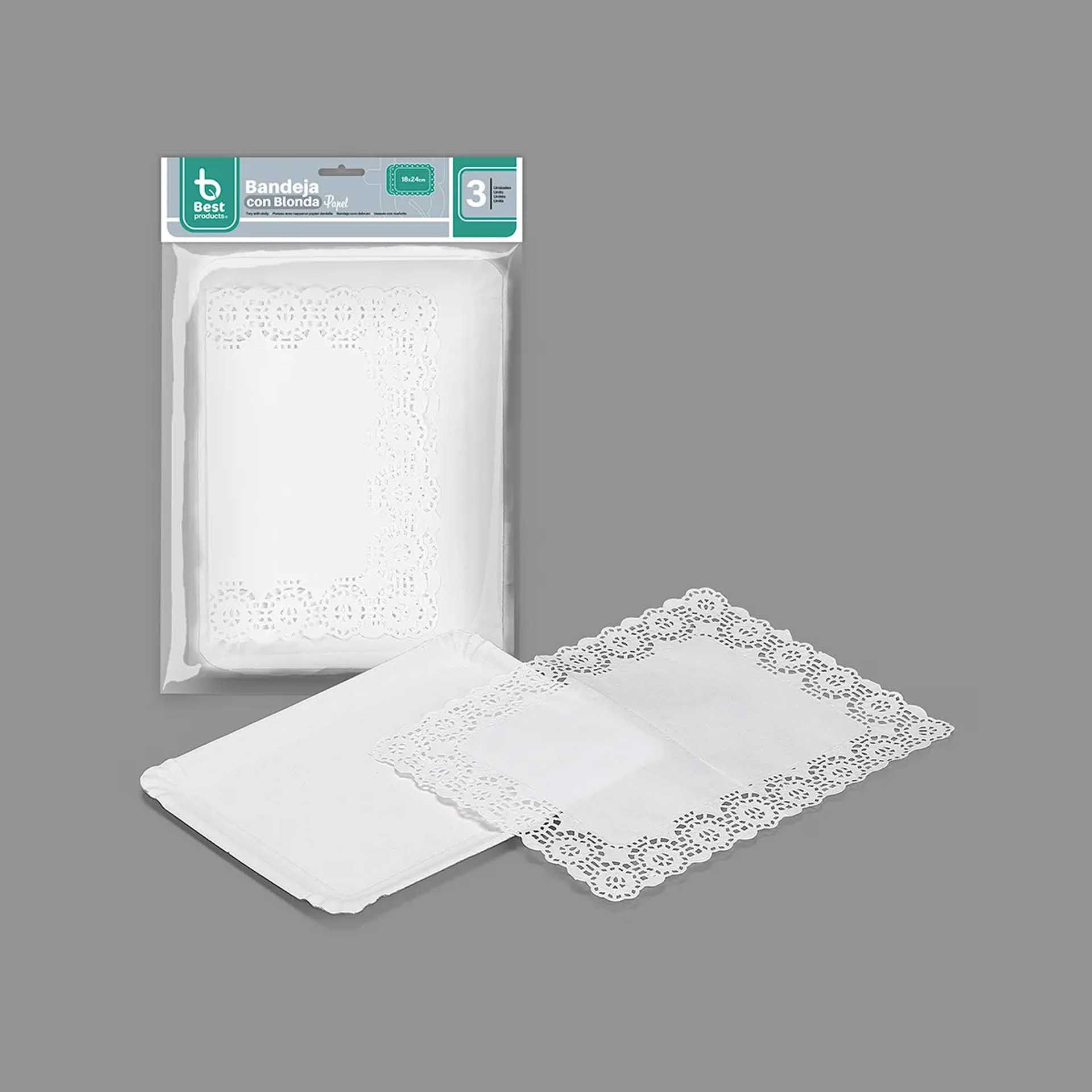 Naperon Papel com Bandeja Retangular Branco 18X24cm Pack 3