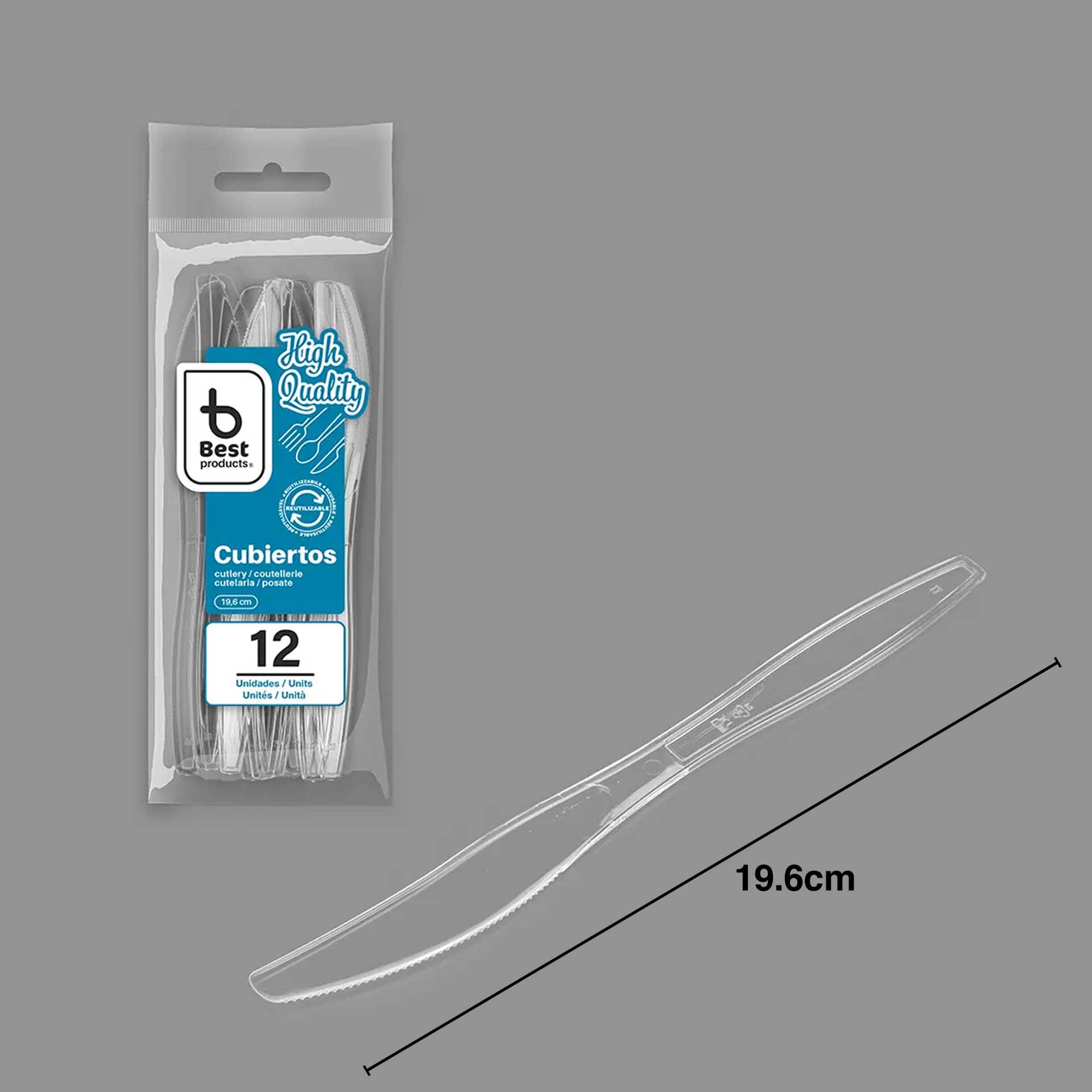Faca Plástico Reutilizável Incolor 19.6cm Pack 12