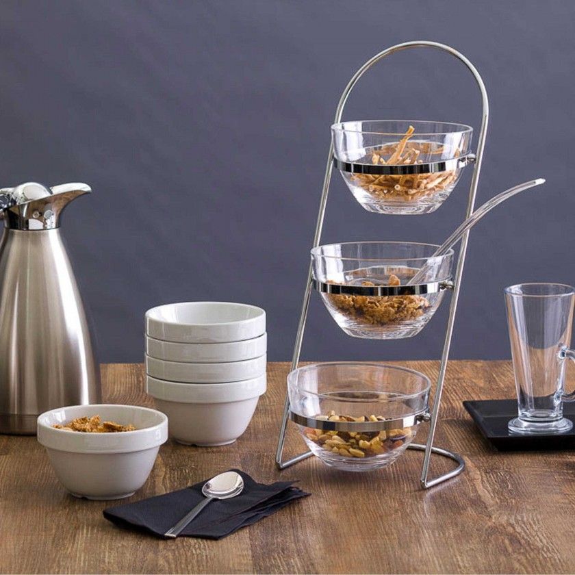 Suporte Inox + 3 Saladeiras 650ml 16.5X20X41cm Suporte Inox + 3 Saladeiras 650ml 16.5X20X41cm