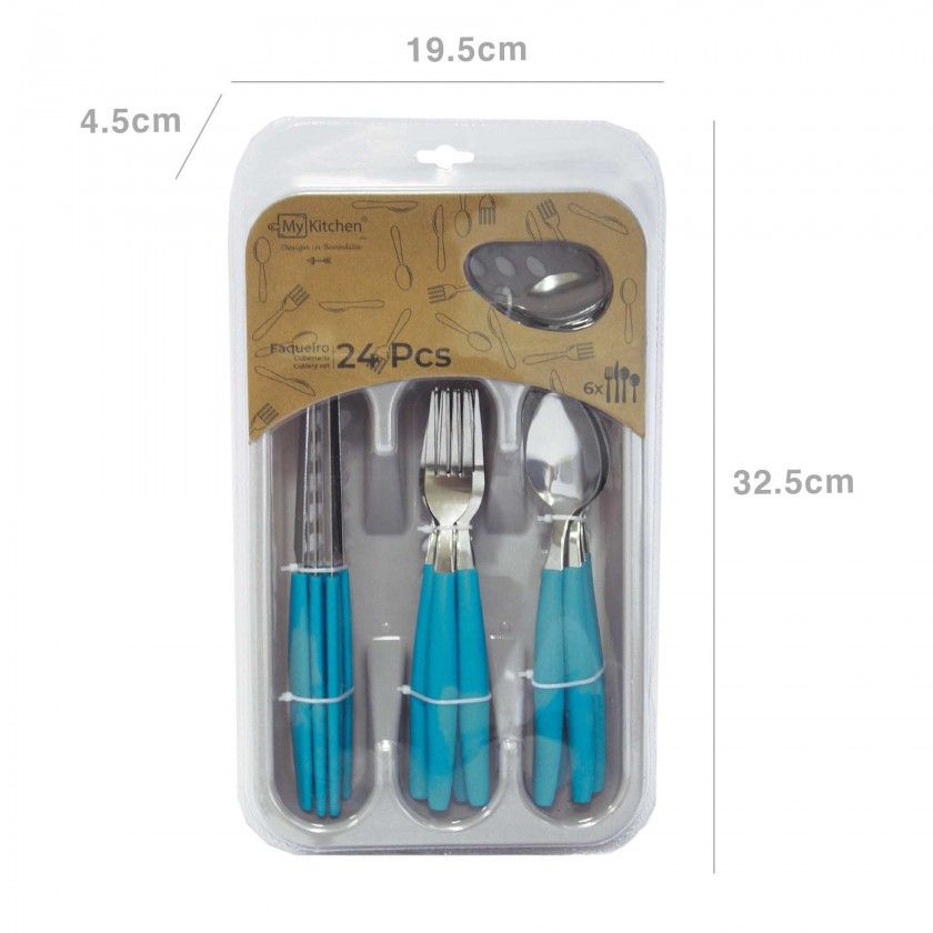 Talheres + Tabuleiro Turquesa 19.5X32.5X4.5cm Pack 25 Talheres + Tabuleiro Turquesa 19.5X32.5X4.5cm Pack 25