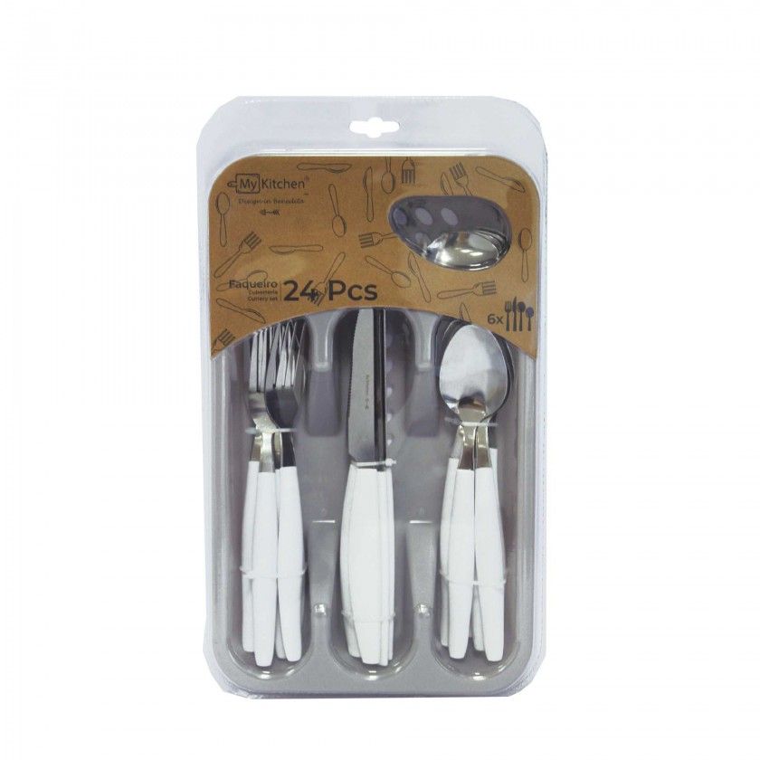 Talheres + Tabuleiro Branco 19.5X32.5X4.5cm Pack 25