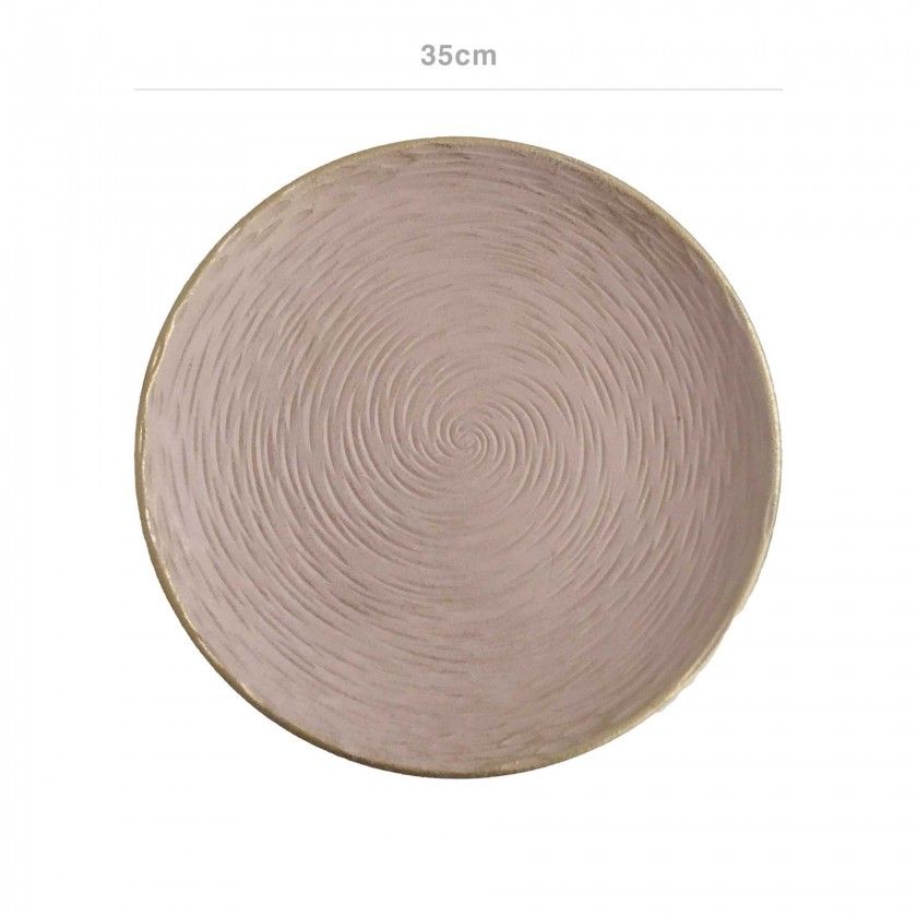 Prato Decorativo Redondo Rosa / Ouro 35cm