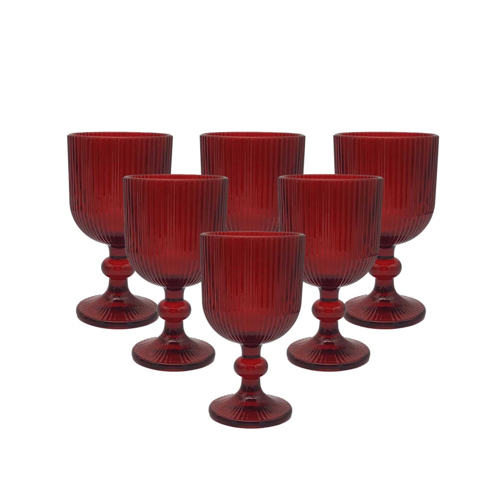 Copo com Pé My Glass Linhas Vermelho Pack 6
