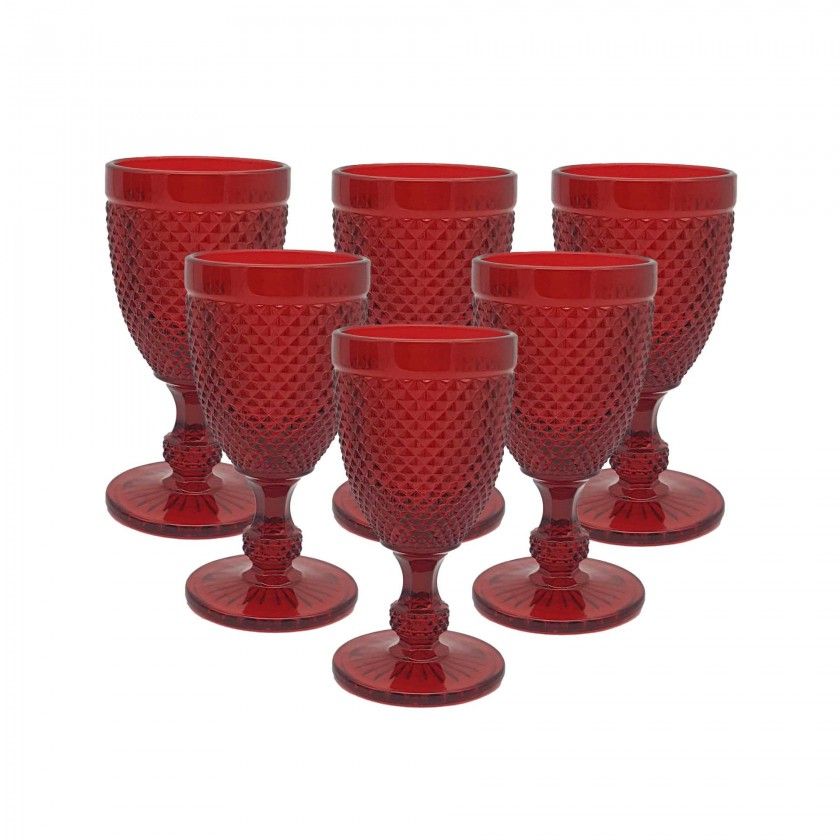Copo com Pé Picotado Vermelho 290ml Pack 6 Copo com Pé Picotado Vermelho 290ml Pack 6