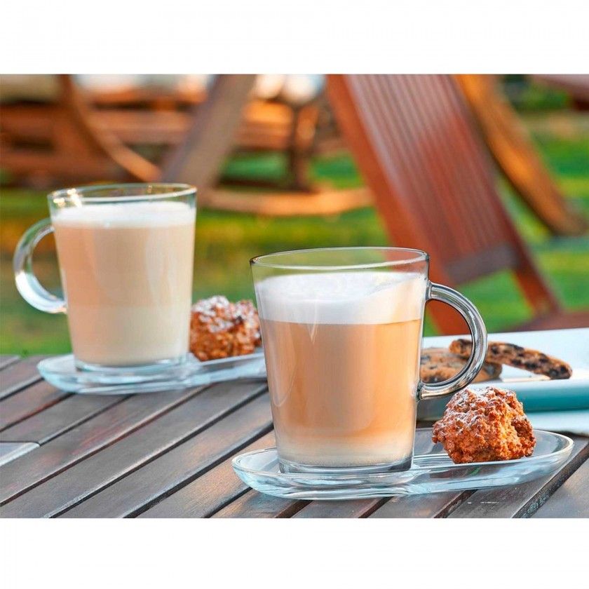 Caneca Vidro Tribeca com Prato 400ml 18X13cm Pack 2