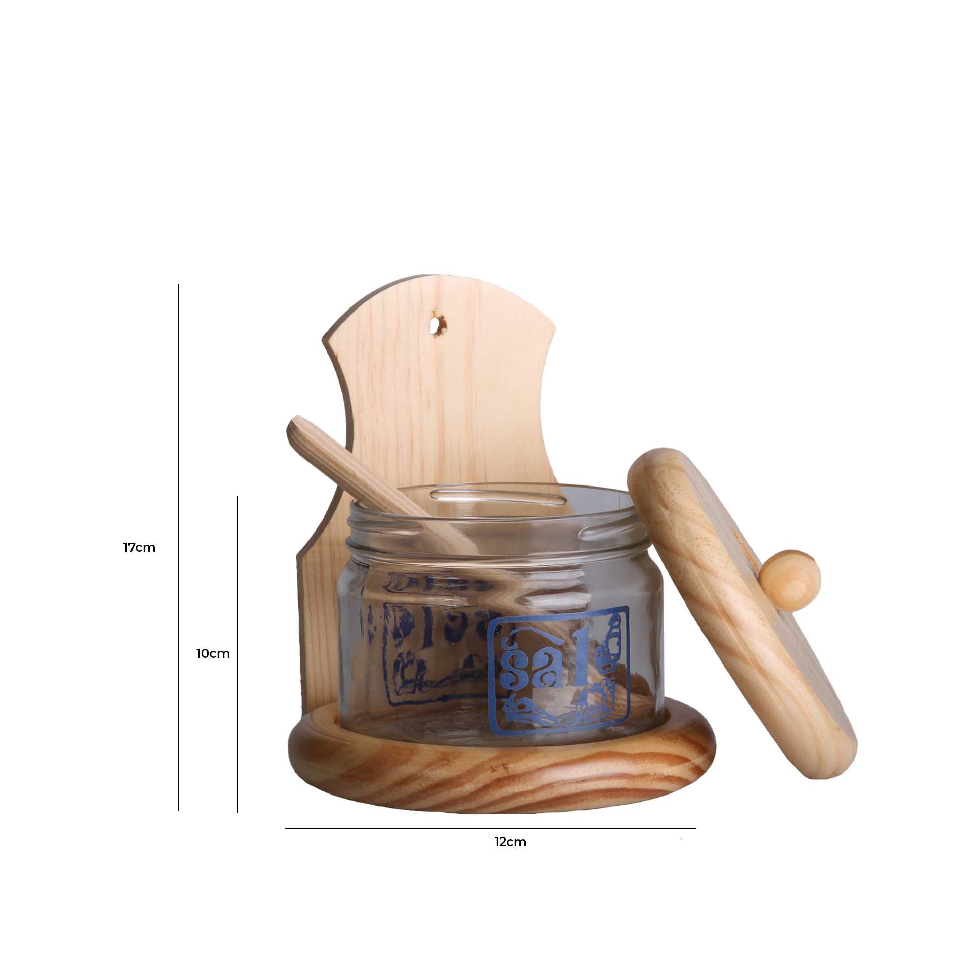 Saleiro Madeira Claro + Vidro Ø15X17.5CM