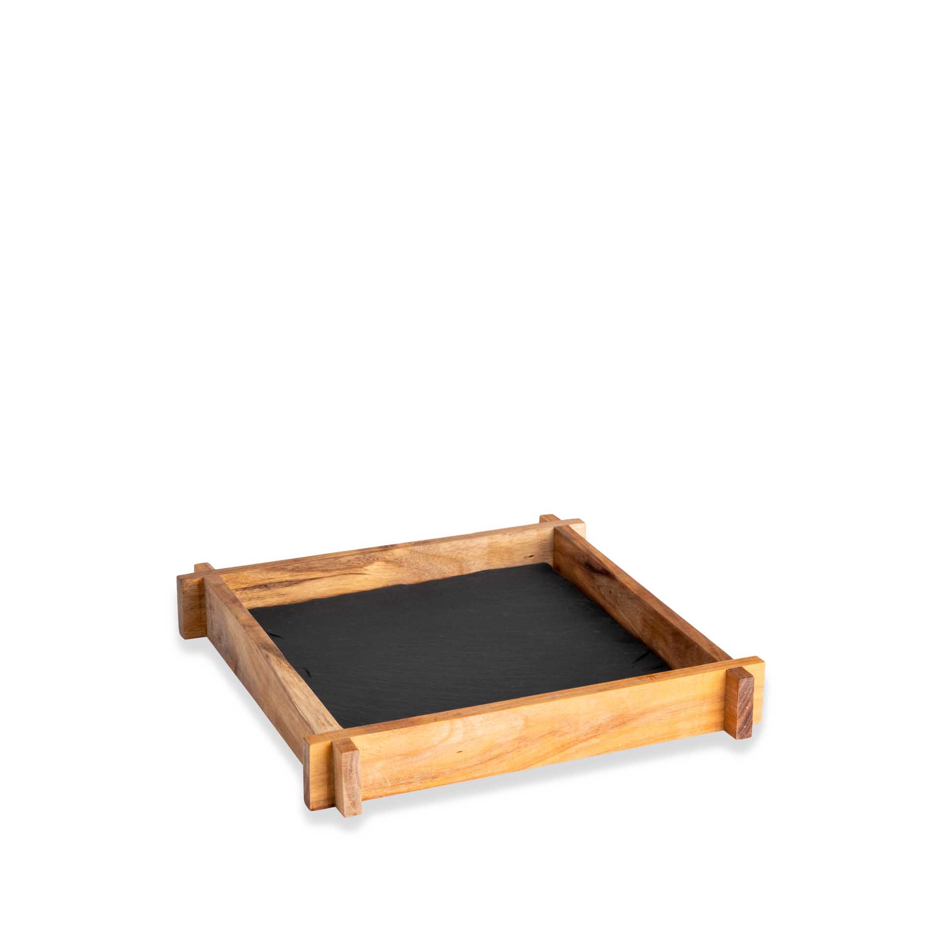 Suporte Acácia + Base Ardósia Soft-Africa Preto 27.5X27.5X4cm