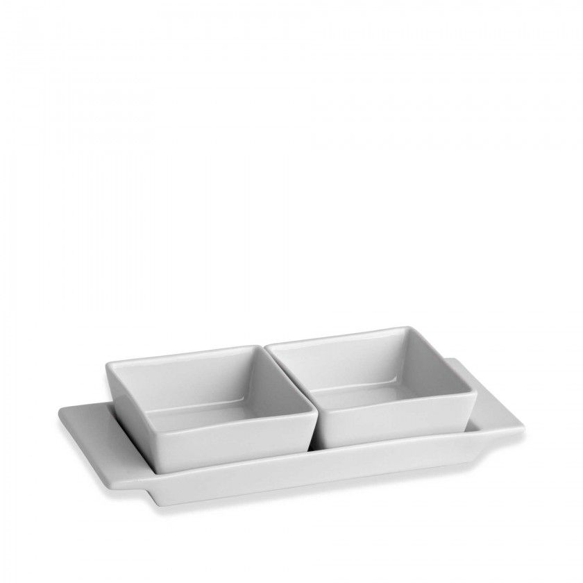 Bandeja Porcelana Degustacion com 2 Taas Branco 10cl