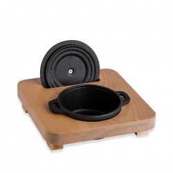 Suporte Bambu + 1 Caarola Ferro Gourmand Preto 18X18cm