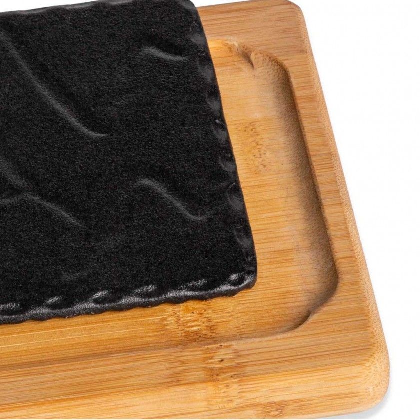 Suporte Bambu + Base Ferro Gourmand Preto 24X16X2cm Suporte Bambu + Base Ferro Gourmand Preto 24X16X2cm