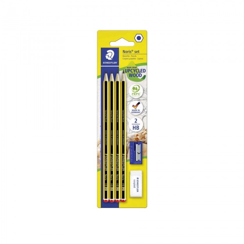 Conjunto 4 Lápis Grafite Staedtler Noris N.2 HB + Afia + Borracha Conjunto 4 Lápis Grafite Staedtler Noris N.2 HB + Afia + Borracha