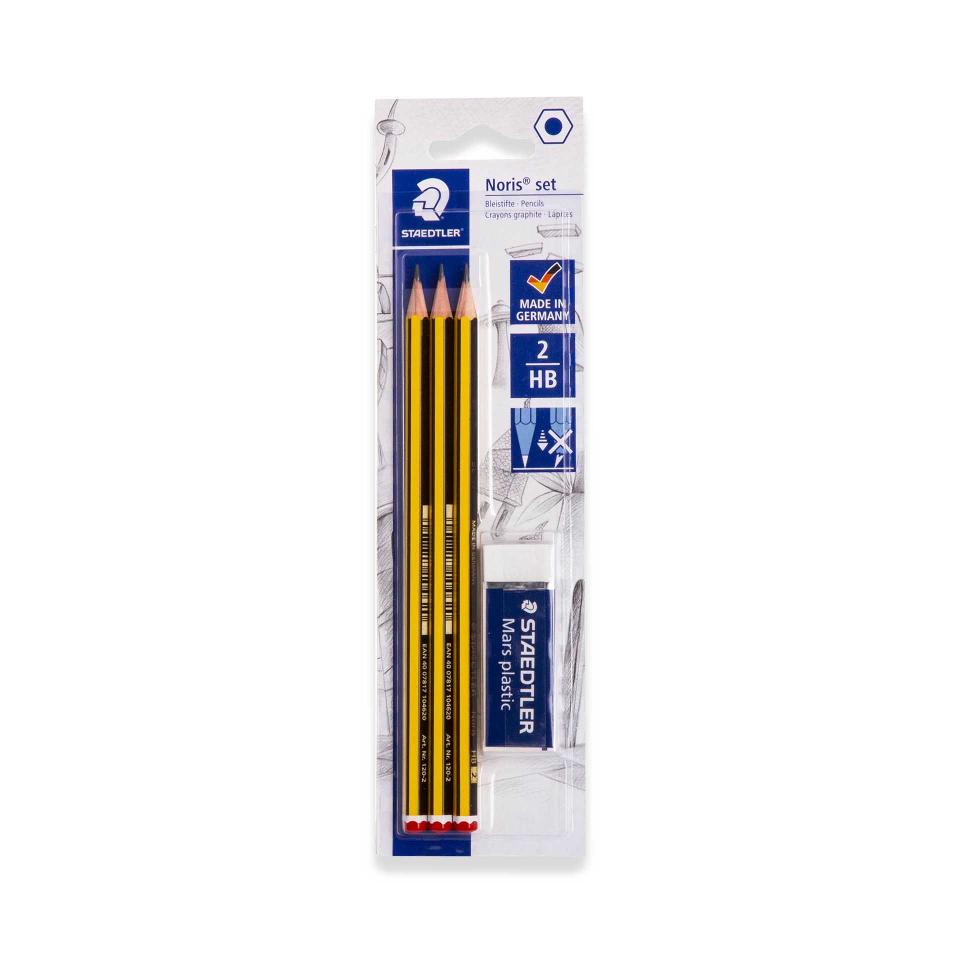 Borracha + Lápis Staedtler Noris 2HB Pack 3