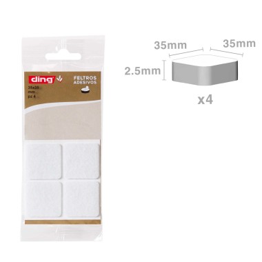 Feltro Adesivo Quadrado 35X35X2.5mm Pack 4