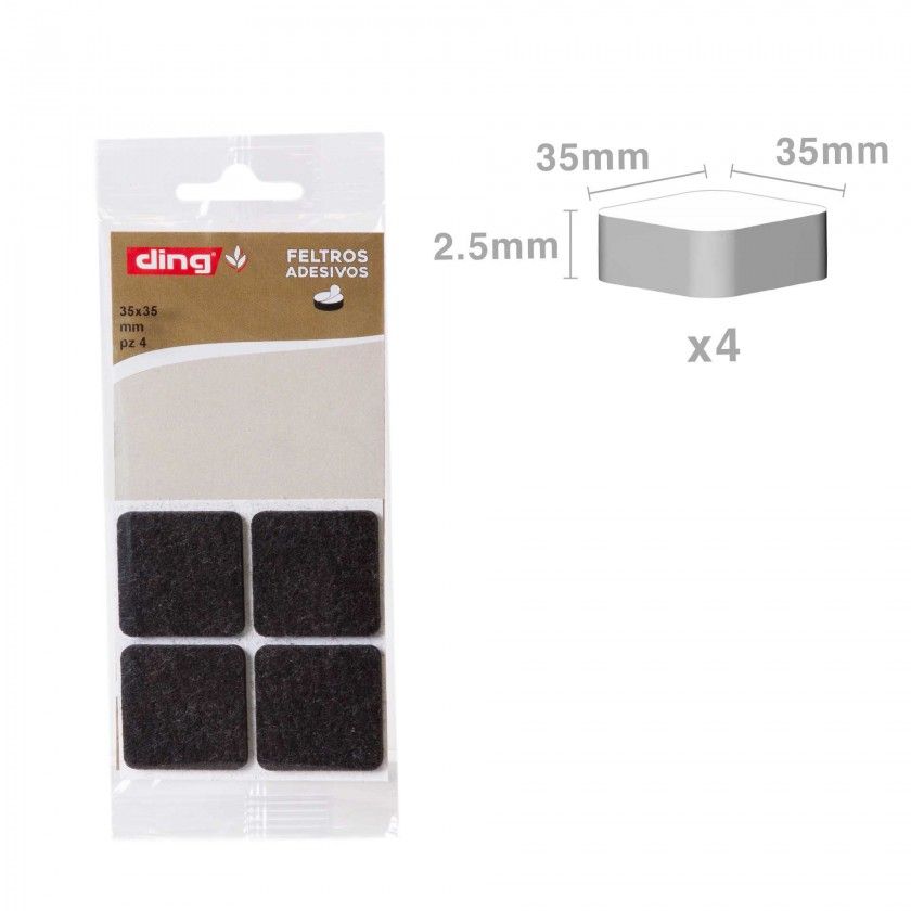 Feltro Adesivo Quadrado 35X35X2.5mm Pack 4