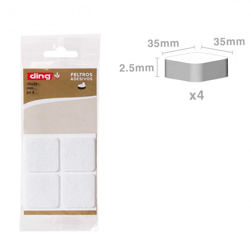 Feltro Adesivo Quadrado 35X35X2.5mm Pack 4