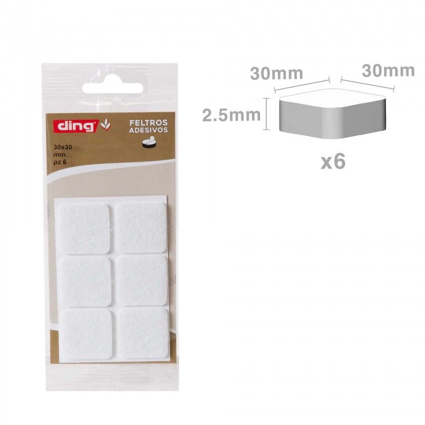 Feltro Adesivo Quadrado 30X30X2.5mm Pack 6