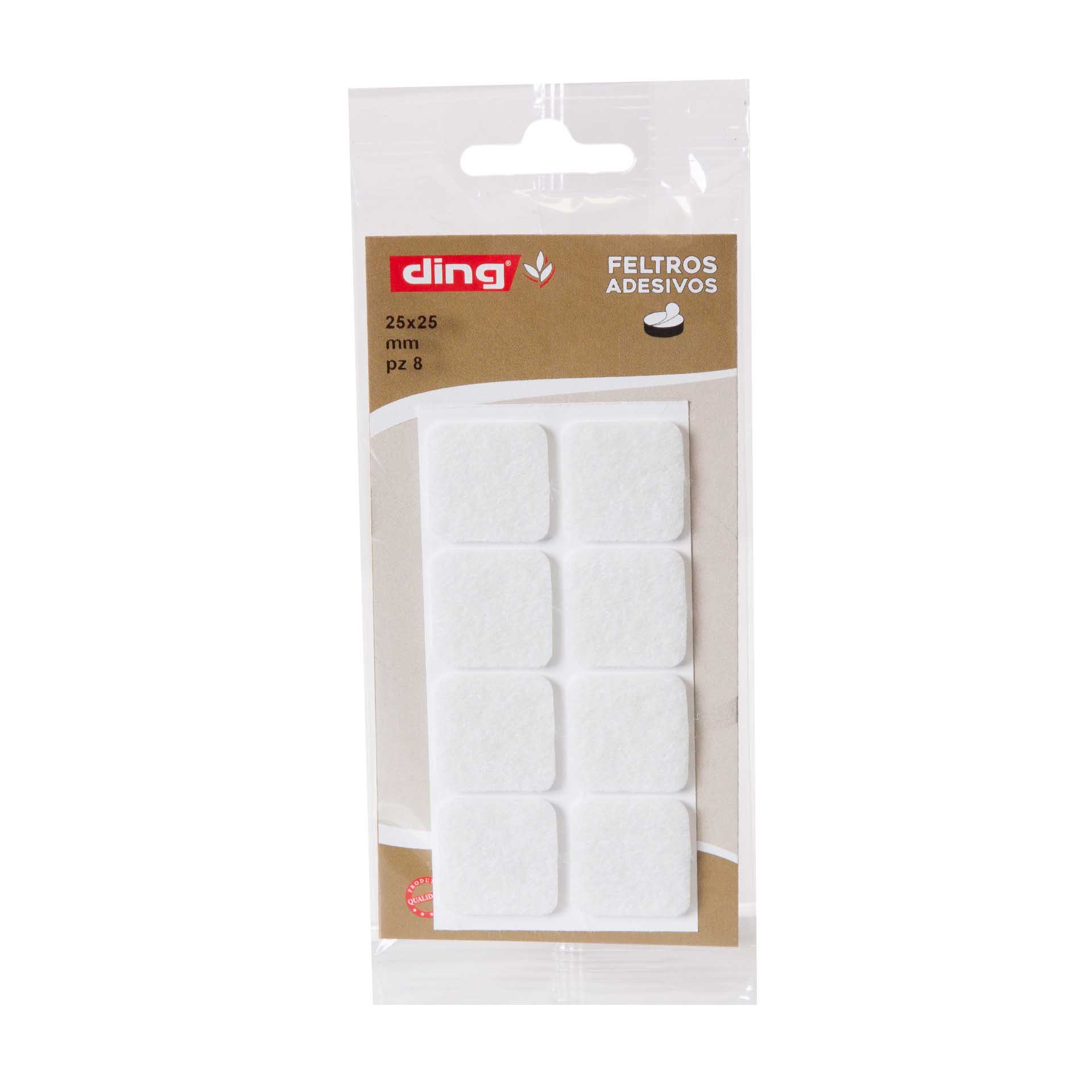 Feltro Adesivo Quadrado 25X25X2.5mm Pack 8